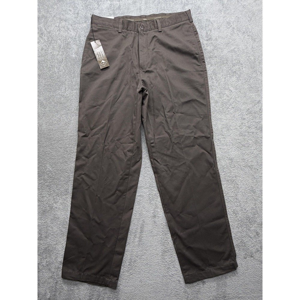 Savane Pants Mens 34x30 Brown Traditions Chino Straight Leg Teflon Stain Free
